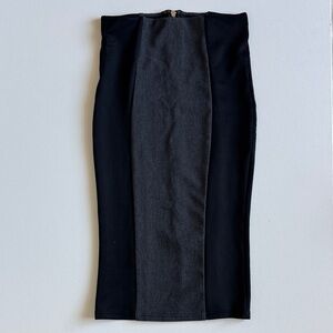 Elegant Black Satin and Gray Stretchy Pencil Skirt